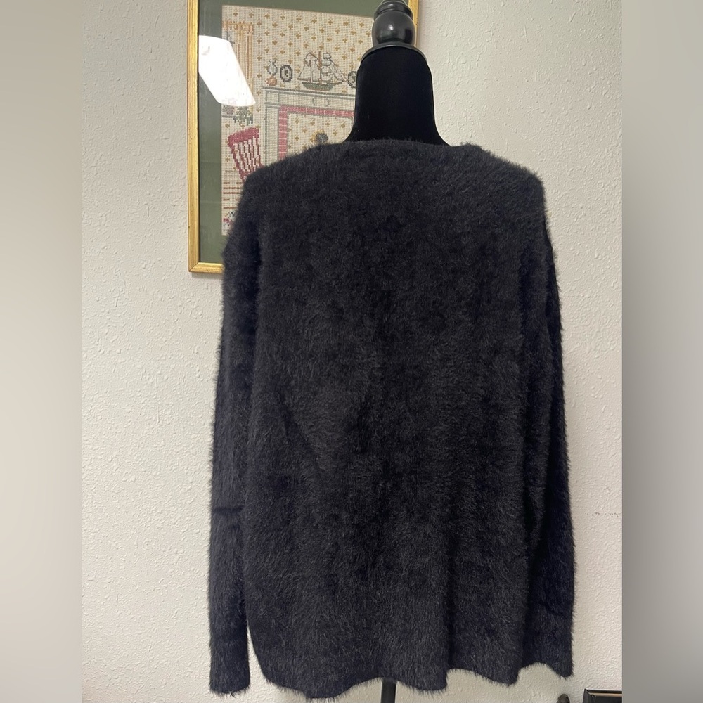 Ava & Viv black furry cardigan with gold buttons - Picture 4 of 7
